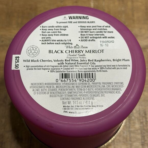 White Barn Bath & Body Works 3-Wick Candle Black Cherry Merlot 14.5 oz - Picture 6 of 6